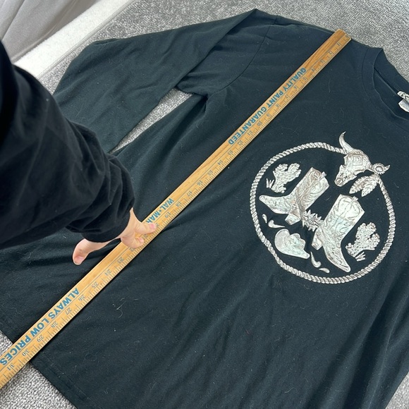 Vtg Kavio Designs Long Sleeve Shirt Black Silver Cowboy Boots Western Womens OS - Picture 5 of 14